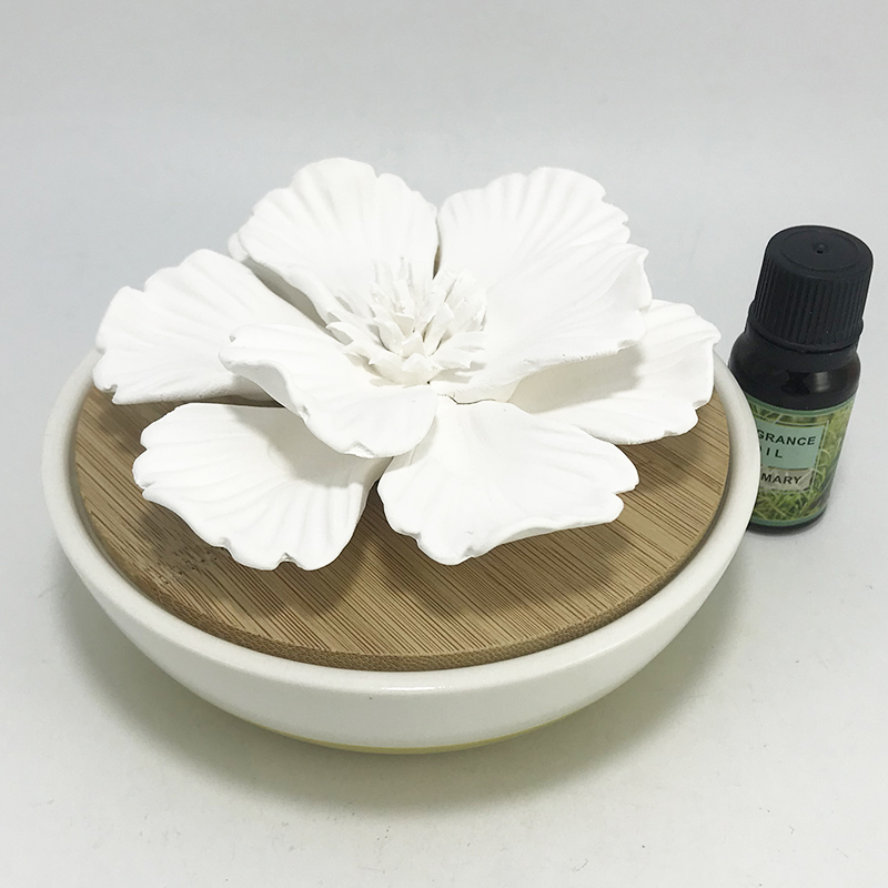 Private label ceramic flower diffuser European with wooden lid